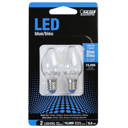 Feit Electric Feit C7 E12 (Candelabra) LED Bulb Blue 0.5 Watt Equivalence 2 pk BPC7/B/LEDG2/2